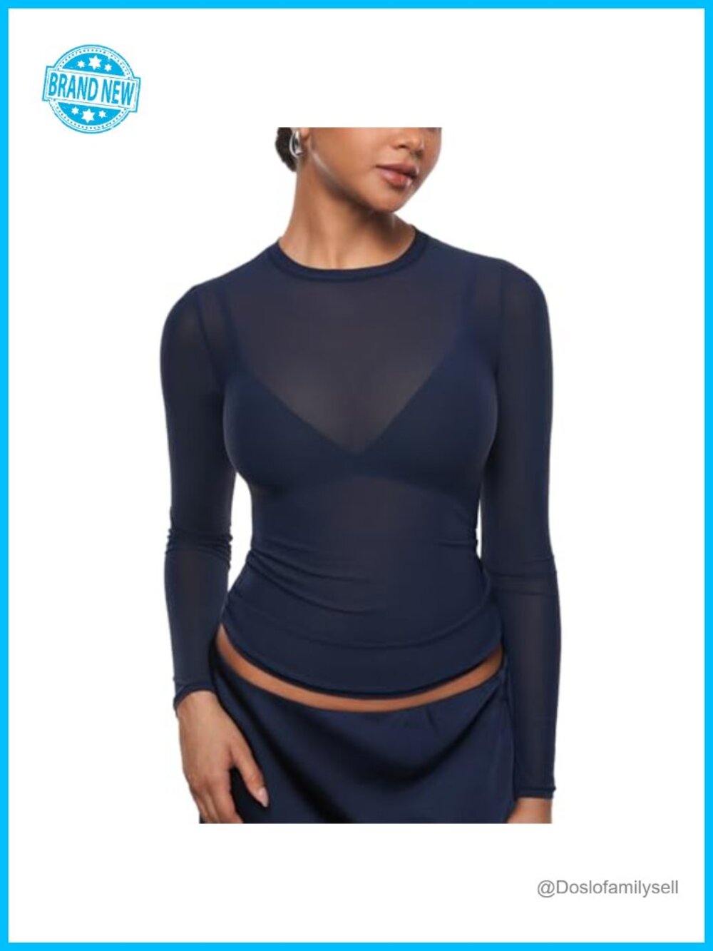 Women's Mesh Sheer Long Sleeve Crew Neck Slim Fit Top - Cosnufy Collection